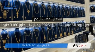 ارتفاع مفاجئ يربك التوقعات.. أسعار الذهب في مصر اليوم الخميس 24 أبريل 2025 وعيار 14 يتجاوز 3180 جنيها بدون مصنعية