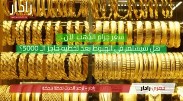 سعر جرام الذهب الآن..   هل سيستمر في الهبوط بعد تخطيه حاجز الـ 5000؟