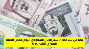 بكم في بنك مصر؟.. سعر الريال السعودي اليوم مقابل الجنيه المصري الاثنين 9-6