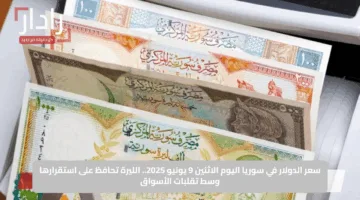 سعر الدولار في سوريا اليوم الاثنين 9 يونيو 2025.. الليرة تحافظ على استقرارها وسط تقلبات الأسواق