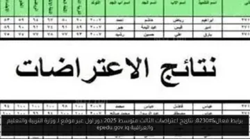 رابط مباشر لنتائج اعتراضات الصف الثالث متوسط دور أول 2025 عبر موقع وزارة التربية والتعليم العراقية epedu.gov.iq